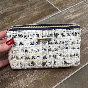 Sophia Joy Navy and Cream tweed Cosmetic Bag